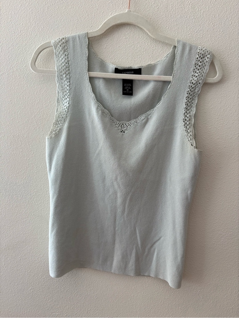 Express Women's Pale Blue Crochet-Trim Tank Top